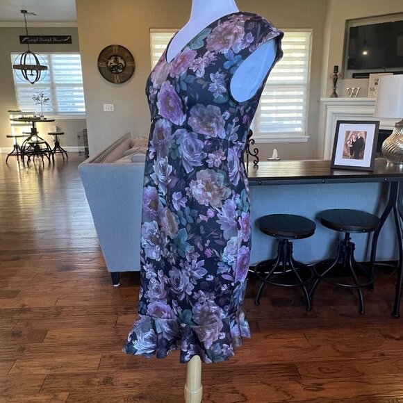 Jessica Simpson Floral Sheath Dress Women's Size Small Fitted Asymmetrical Hem - Picture 4 of 13